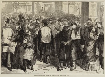 Politiker diskutieren Angelegenheiten auf dem Boulevard Montmartre, Paris